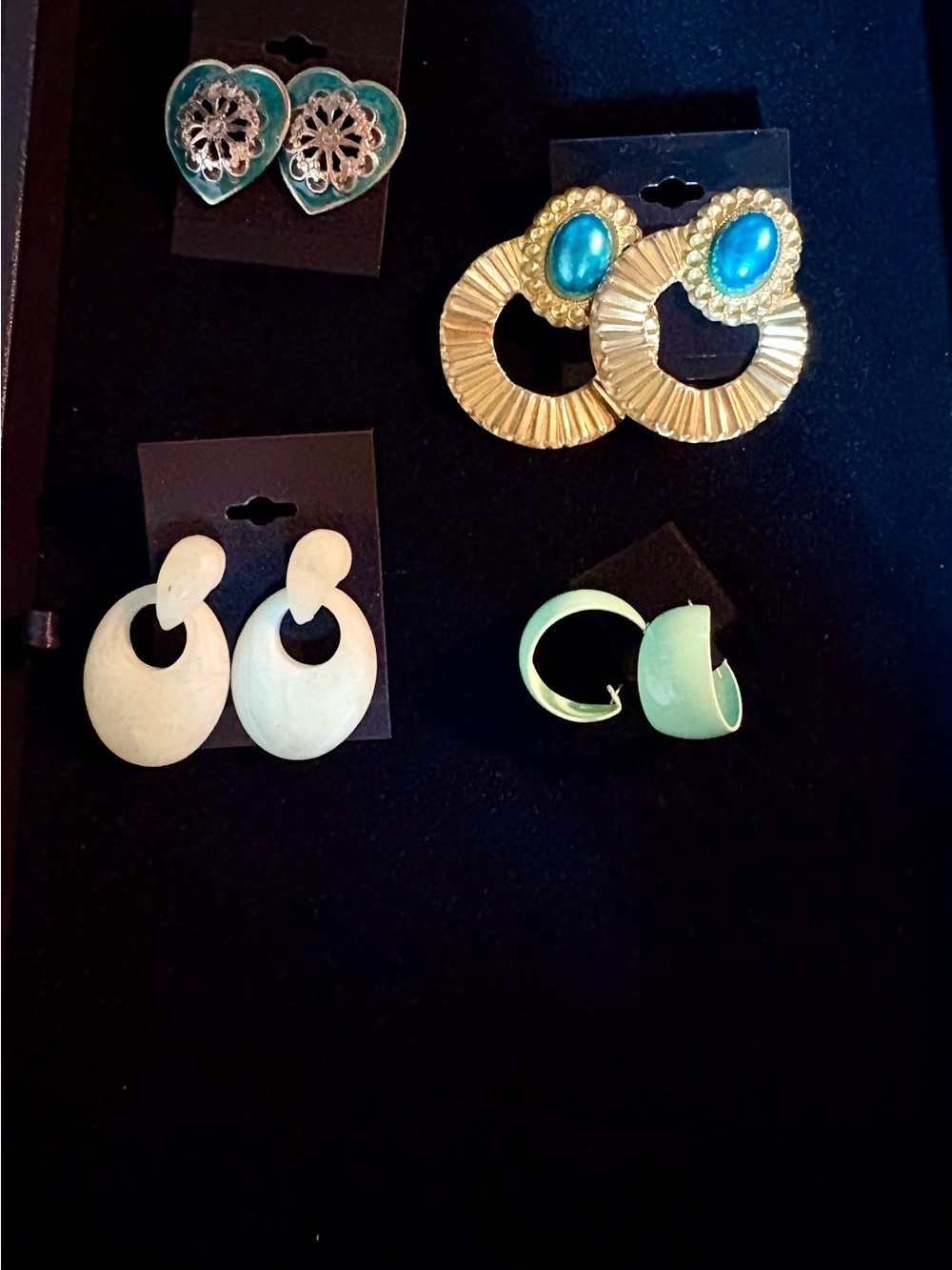 Gold-Tone Hoop Earrings with Blue Stone Accent 4 SETs of pierced earrings